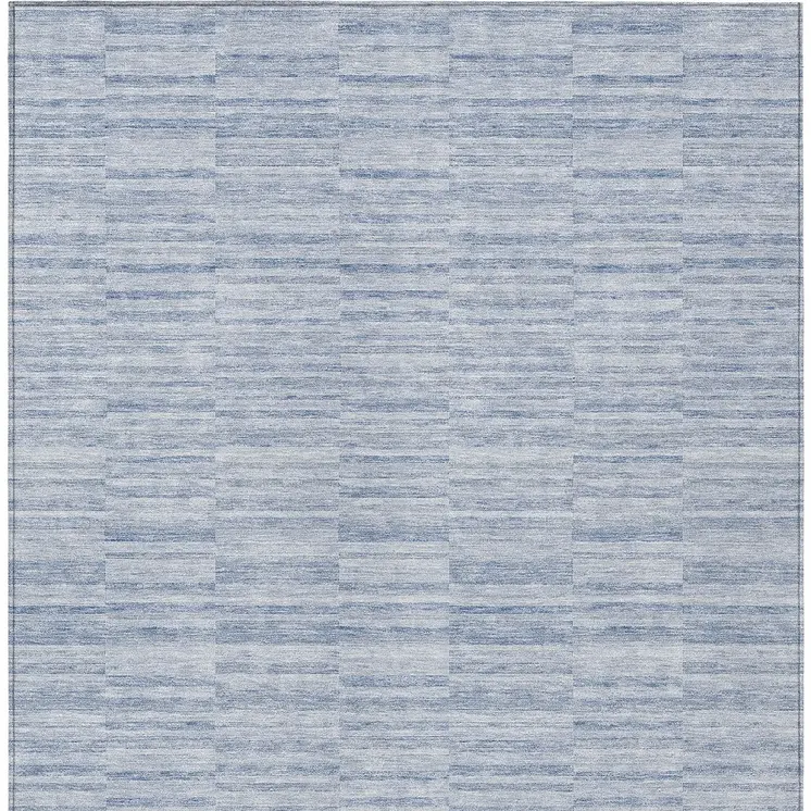 9' X 12' Sky Blue And Denim Blue Striped Washable Indoor Outdoor Area Rug