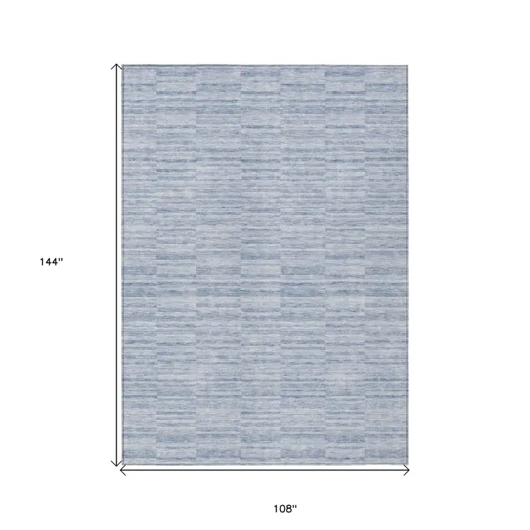 9' X 12' Sky Blue And Denim Blue Striped Washable Indoor Outdoor Area Rug