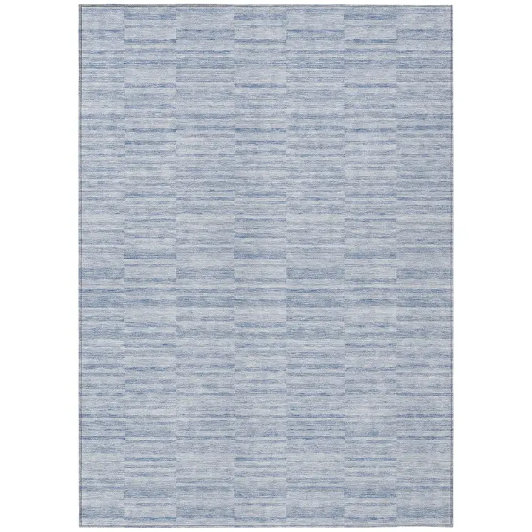 9' X 12' Sky Blue And Denim Blue Striped Washable Indoor Outdoor Area Rug