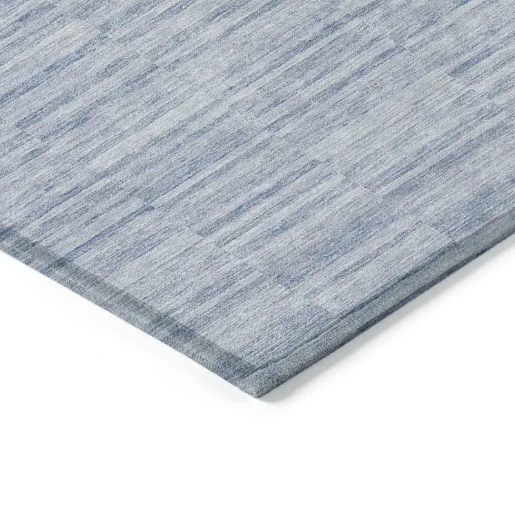 9' X 12' Sky Blue And Denim Blue Striped Washable Indoor Outdoor Area Rug