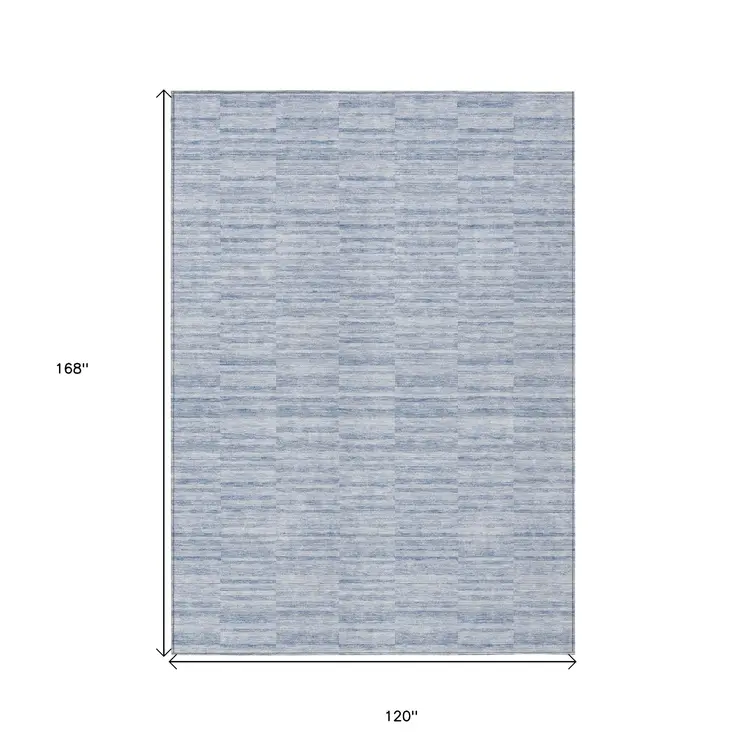10' X 14' Sky Blue And Denim Blue Striped Washable Indoor Outdoor Area Rug