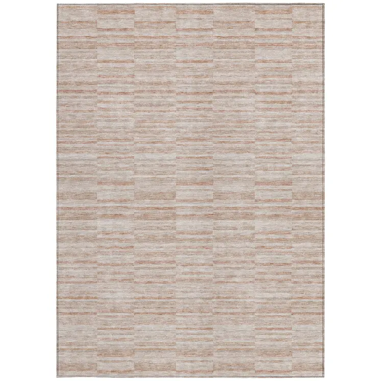 5' X 8' Salmon Copper And Beige Striped Washable Indoor Outdoor Area Rug