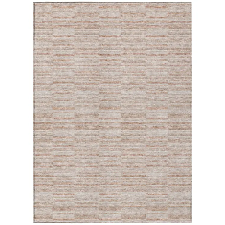 5' X 8' Salmon Copper And Beige Striped Washable Indoor Outdoor Area Rug
