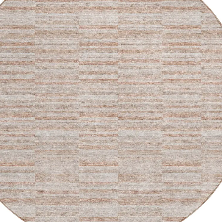 8' Salmon Copper And Beige Round Striped Washable Indoor Outdoor Area Rug