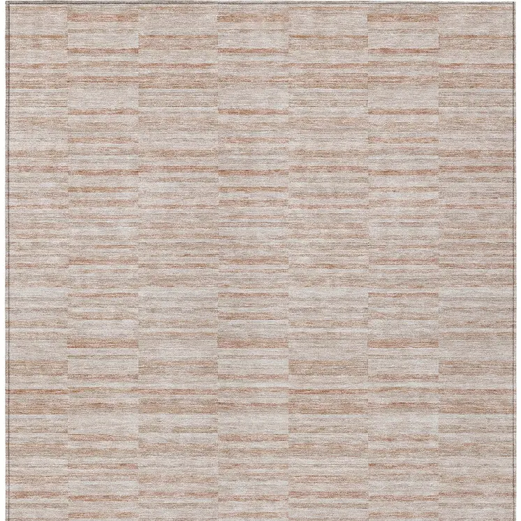10' X 14' Salmon Copper And Beige Striped Washable Indoor Outdoor Area Rug