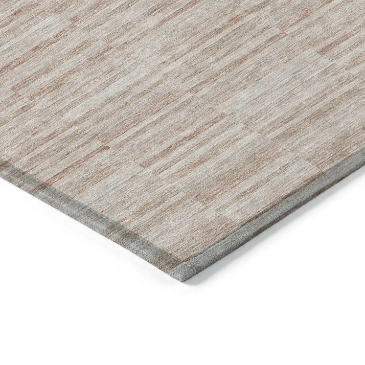 10' X 14' Salmon Copper And Beige Striped Washable Indoor Outdoor Area Rug