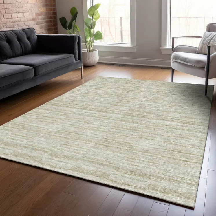 3' X 5' Taupe Beige And Tan Striped Washable Indoor Outdoor Area Rug