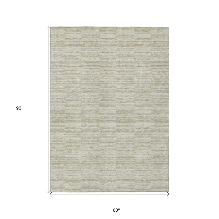 5' X 8' Taupe Beige And Tan Striped Washable Indoor Outdoor Area Rug