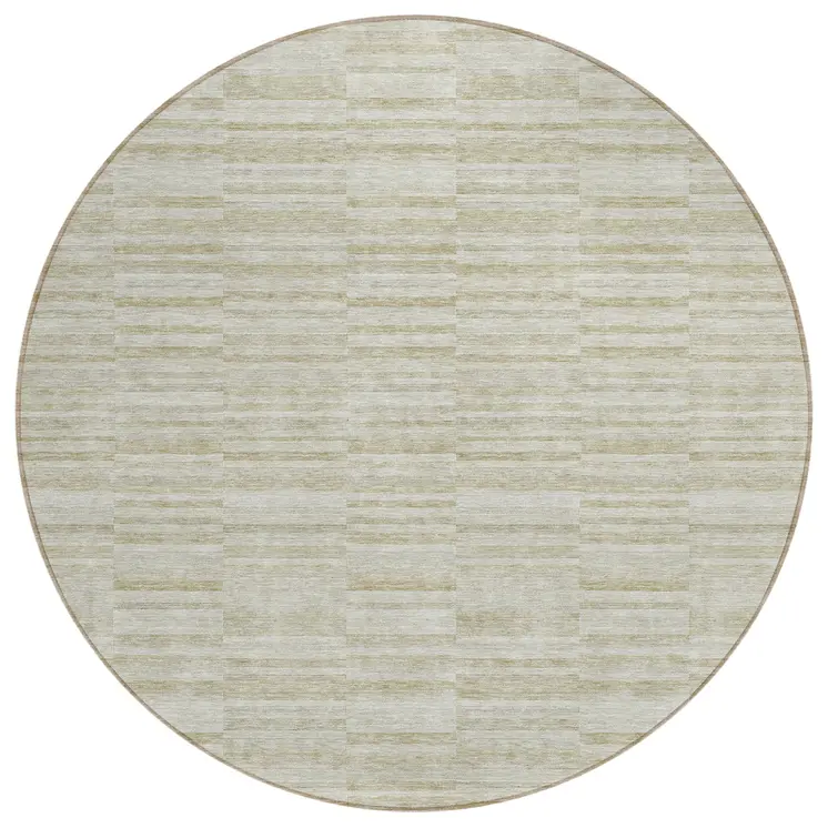 8' Taupe Beige And Tan Round Striped Washable Indoor Outdoor Area Rug