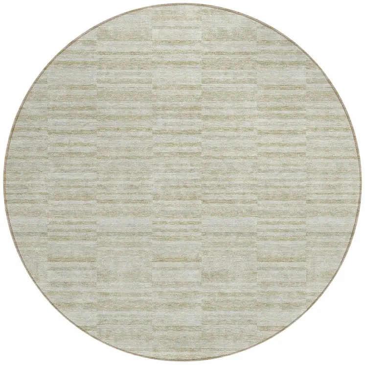 8' Taupe Beige And Tan Round Striped Washable Indoor Outdoor Area Rug
