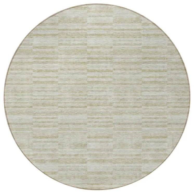 8' Taupe Beige And Tan Round Striped Washable Indoor Outdoor Area Rug