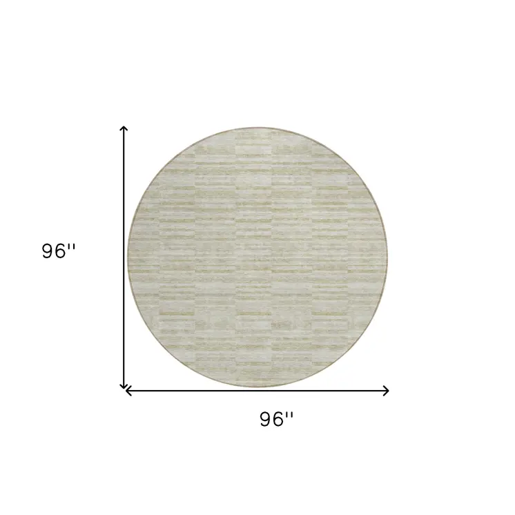 8' Taupe Beige And Tan Round Striped Washable Indoor Outdoor Area Rug