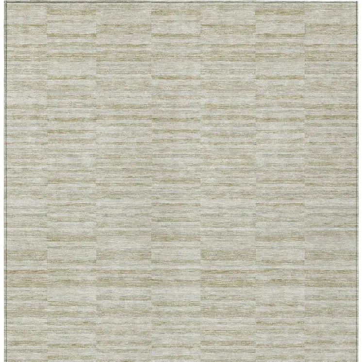 9' X 12' Taupe Beige And Tan Striped Washable Indoor Outdoor Area Rug