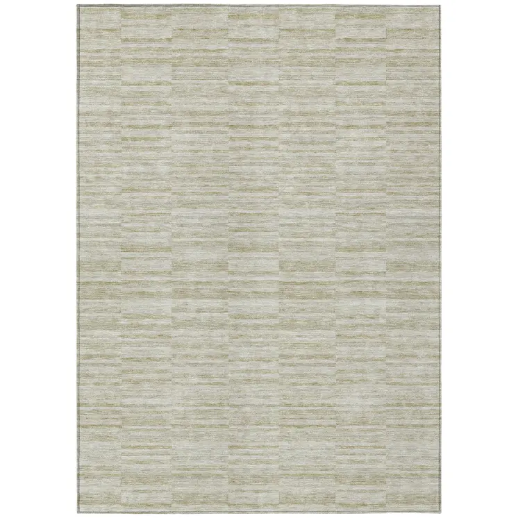 9' X 12' Taupe Beige And Tan Striped Washable Indoor Outdoor Area Rug