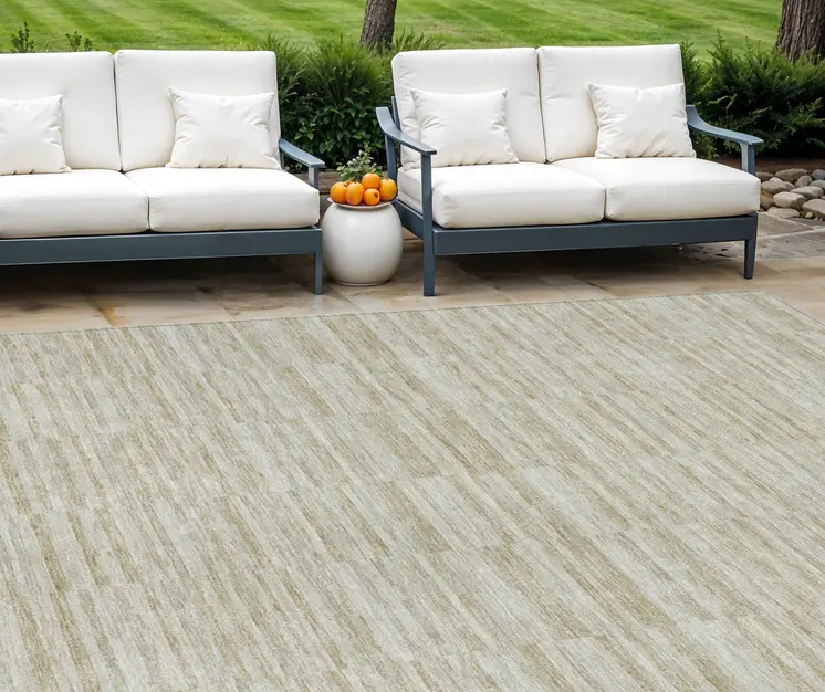 10' X 14' Taupe Beige And Tan Striped Washable Indoor Outdoor Area Rug