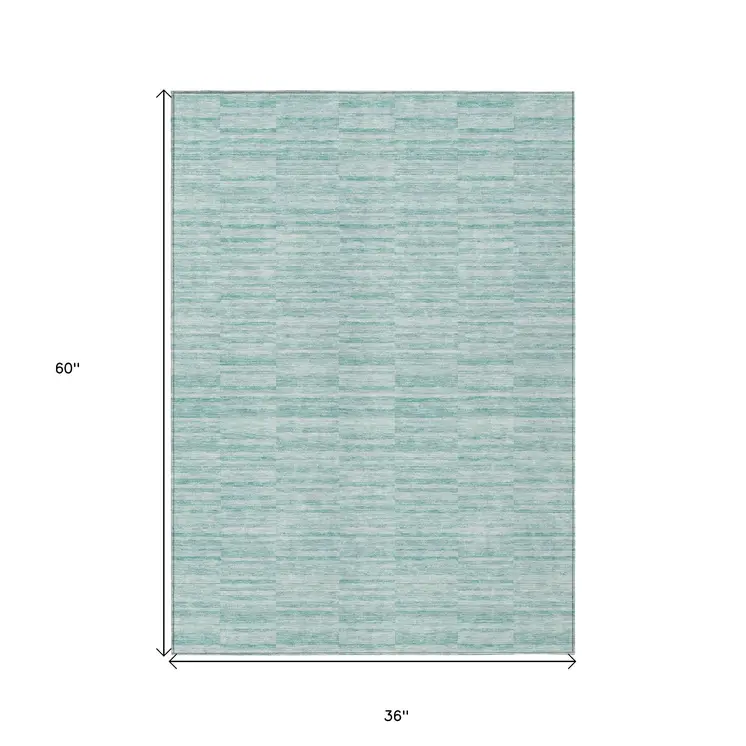 3' X 5' Turquoise Teal Blue And Gray Striped Washable Indoor Outdoor Area Rug