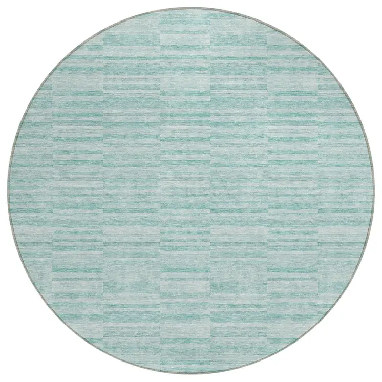 8' Turquoise Teal Blue And Gray Round Striped Washable Indoor Outdoor Area Rug