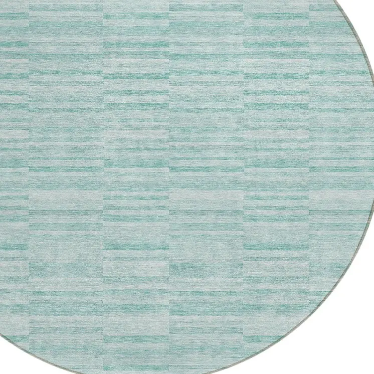 8' Turquoise Teal Blue And Gray Round Striped Washable Indoor Outdoor Area Rug