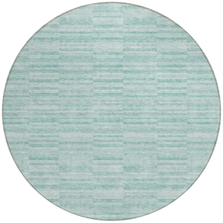 8' Turquoise Teal Blue And Gray Round Striped Washable Indoor Outdoor Area Rug