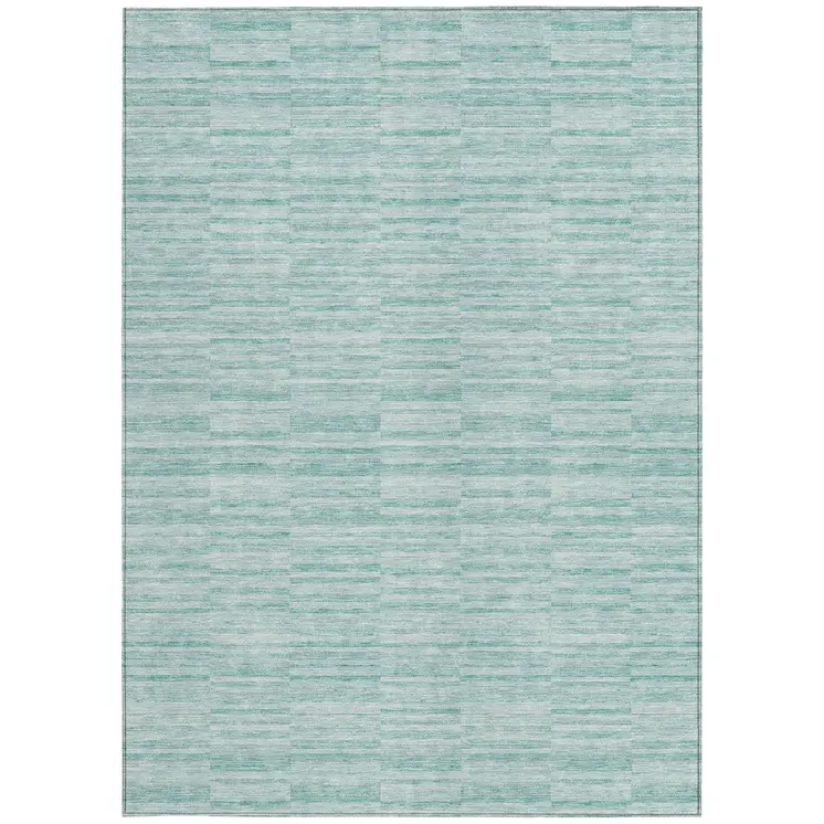 8' X 10' Turquoise Teal Blue And Gray Striped Washable Indoor Outdoor Area Rug