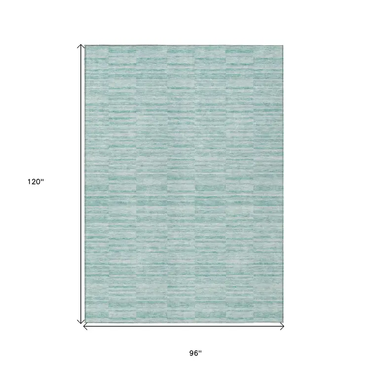 8' X 10' Turquoise Teal Blue And Gray Striped Washable Indoor Outdoor Area Rug