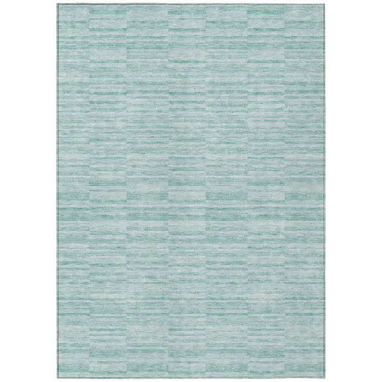 8' X 10' Turquoise Teal Blue And Gray Striped Washable Indoor Outdoor Area Rug