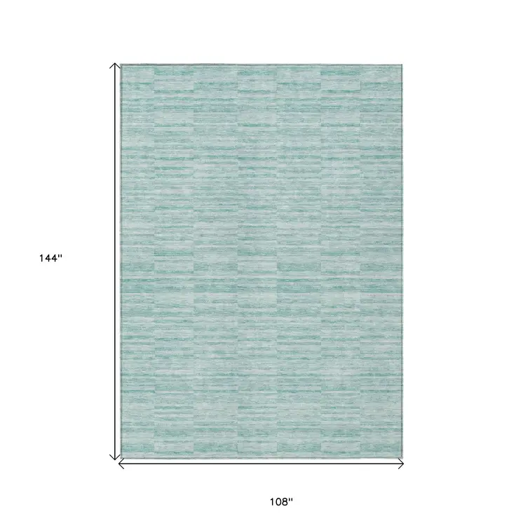 9' X 12' Turquoise Teal Blue And Gray Striped Washable Indoor Outdoor Area Rug