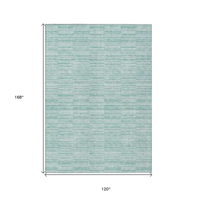 10' X 14' Turquoise Teal Blue And Gray Striped Washable Indoor Outdoor Area Rug