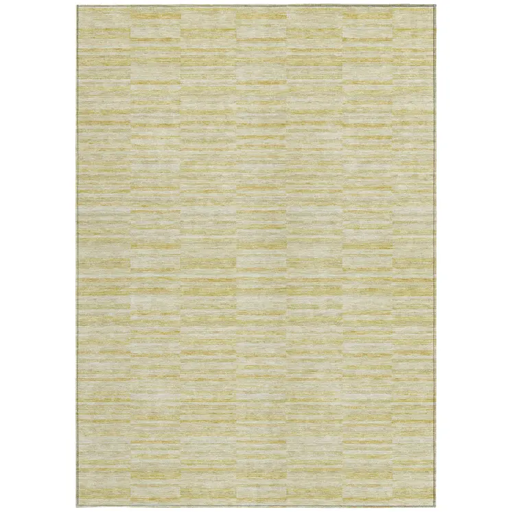 3' X 5' Wheat Gold And Tan Striped Washable Indoor Outdoor Area Rug