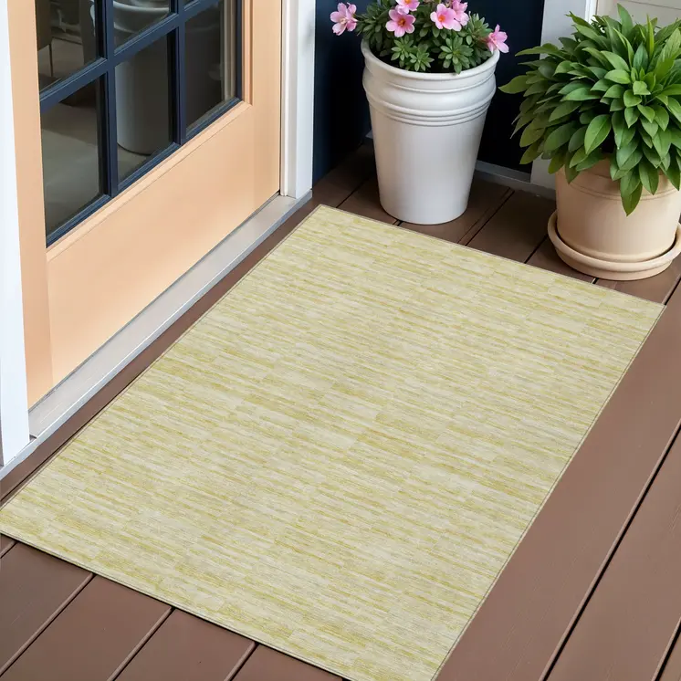 3' X 5' Wheat Gold And Tan Striped Washable Indoor Outdoor Area Rug