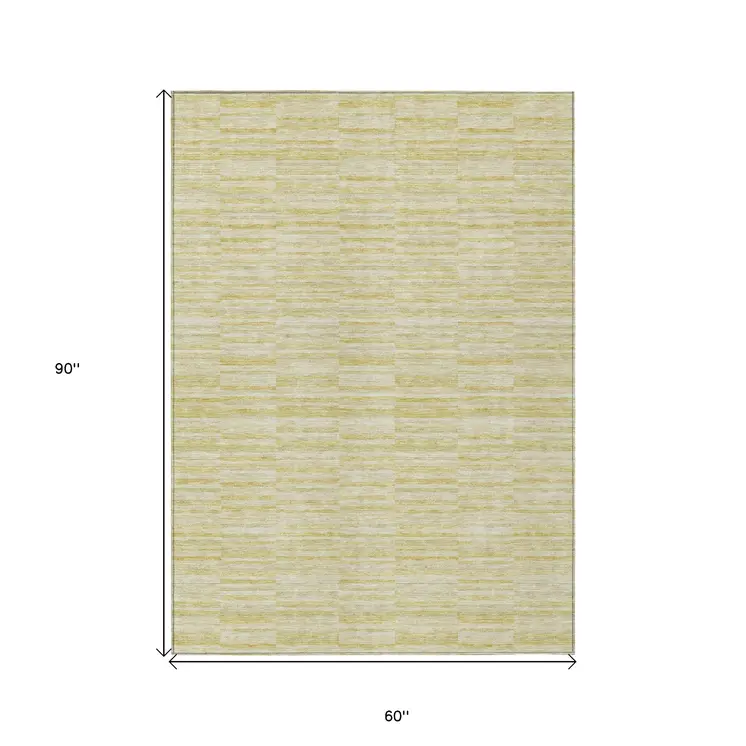 5' X 8' Wheat Gold And Tan Striped Washable Indoor Outdoor Area Rug