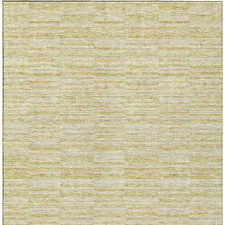 9' X 12' Wheat Gold And Tan Striped Washable Indoor Outdoor Area Rug