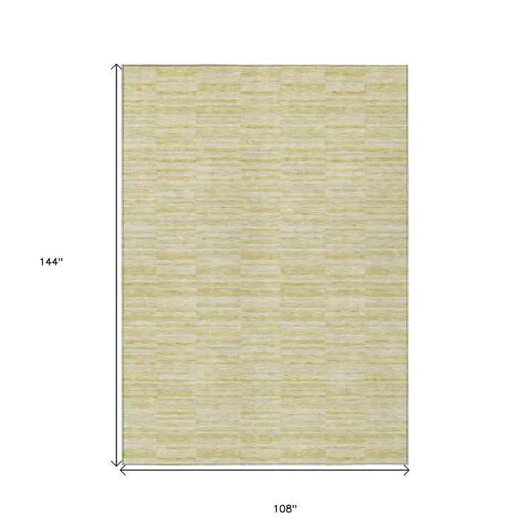 9' X 12' Wheat Gold And Tan Striped Washable Indoor Outdoor Area Rug