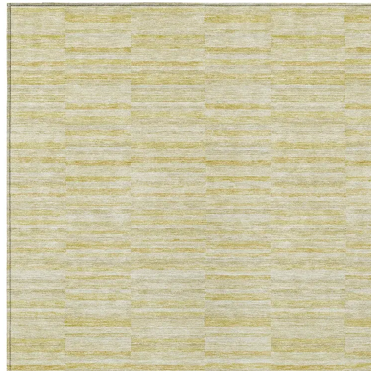 9' X 12' Wheat Gold And Tan Striped Washable Indoor Outdoor Area Rug