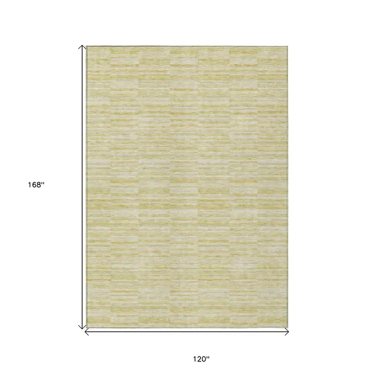 10' X 14' Wheat Gold And Tan Striped Washable Indoor Outdoor Area Rug
