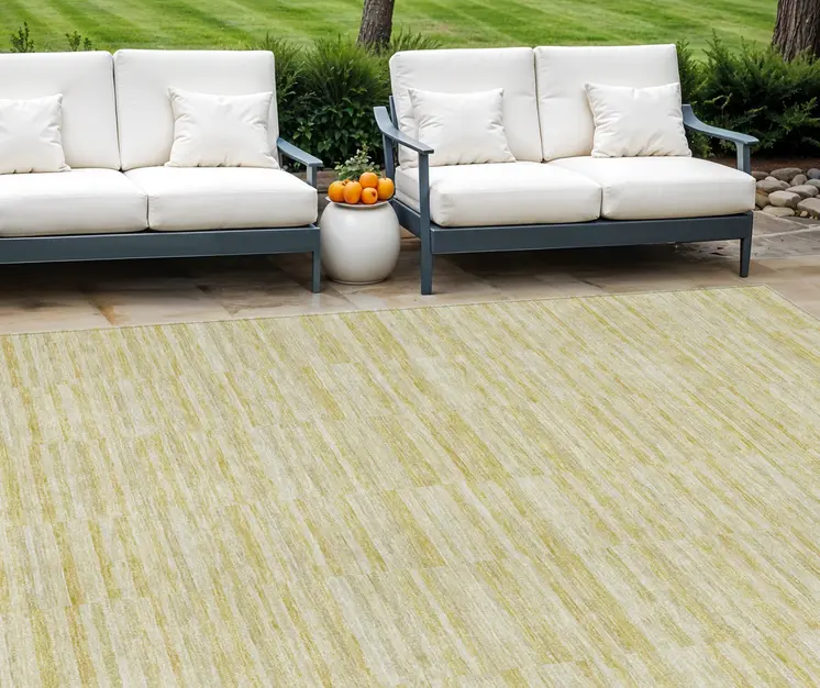 10' X 14' Wheat Gold And Tan Striped Washable Indoor Outdoor Area Rug