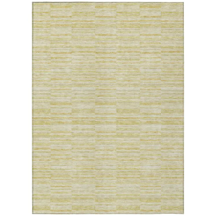 10' X 14' Wheat Gold And Tan Striped Washable Indoor Outdoor Area Rug