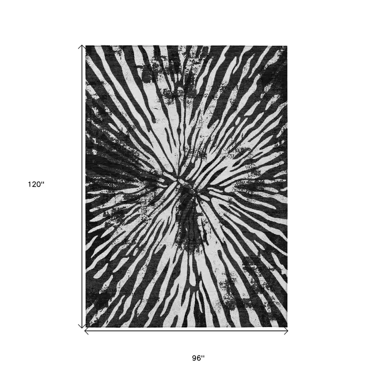 8' X 10' Black Charcoal And Ivory Abstract Washable Indoor Outdoor Area Rug