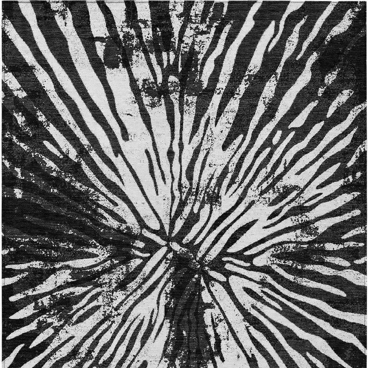 9' X 12' Black Charcoal And Ivory Abstract Washable Indoor Outdoor Area Rug