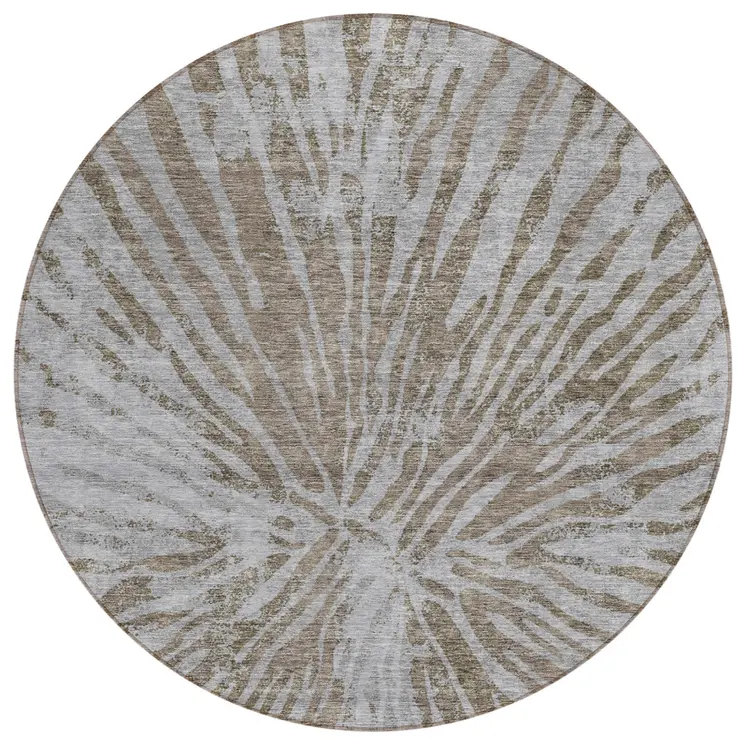 8' Brown And Gray Round Abstract Washable Indoor Outdoor Area Rug