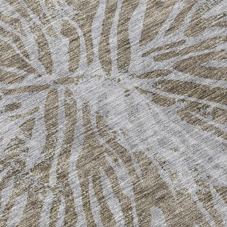 8' Brown And Gray Round Abstract Washable Indoor Outdoor Area Rug