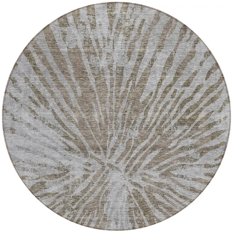 8' Brown And Gray Round Abstract Washable Indoor Outdoor Area Rug