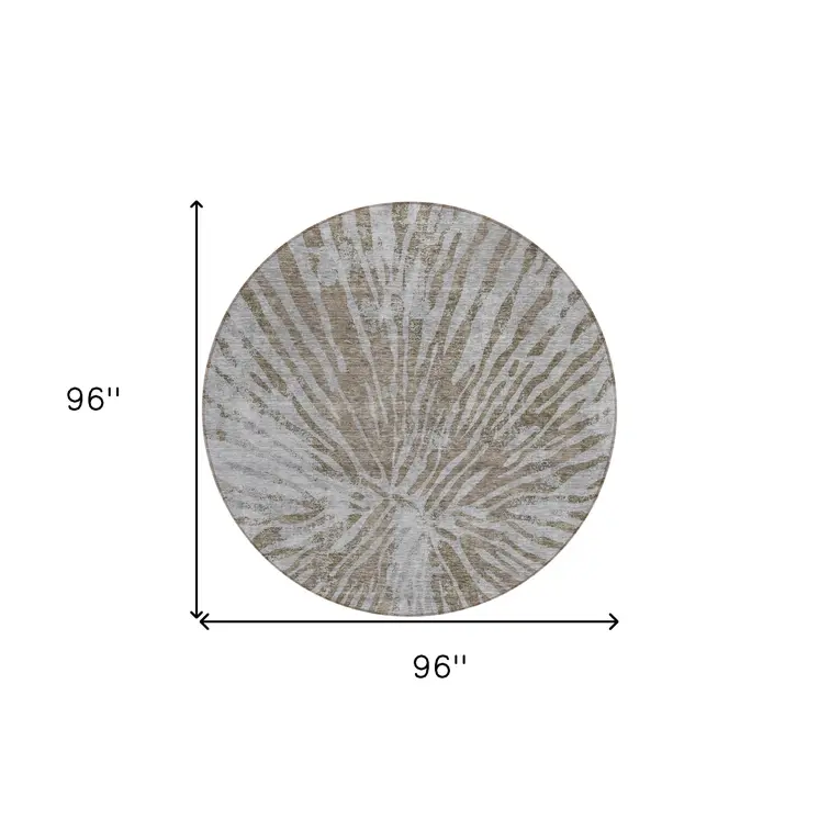8' Brown And Gray Round Abstract Washable Indoor Outdoor Area Rug