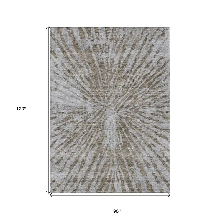 8' X 10' Brown And Gray Abstract Washable Indoor Outdoor Area Rug