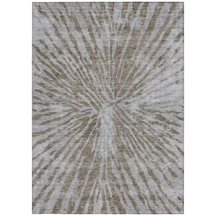 9' X 12' Brown And Gray Abstract Washable Indoor Outdoor Area Rug