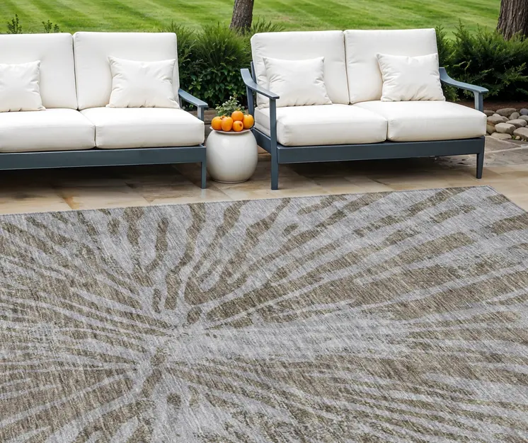 9' X 12' Brown And Gray Abstract Washable Indoor Outdoor Area Rug