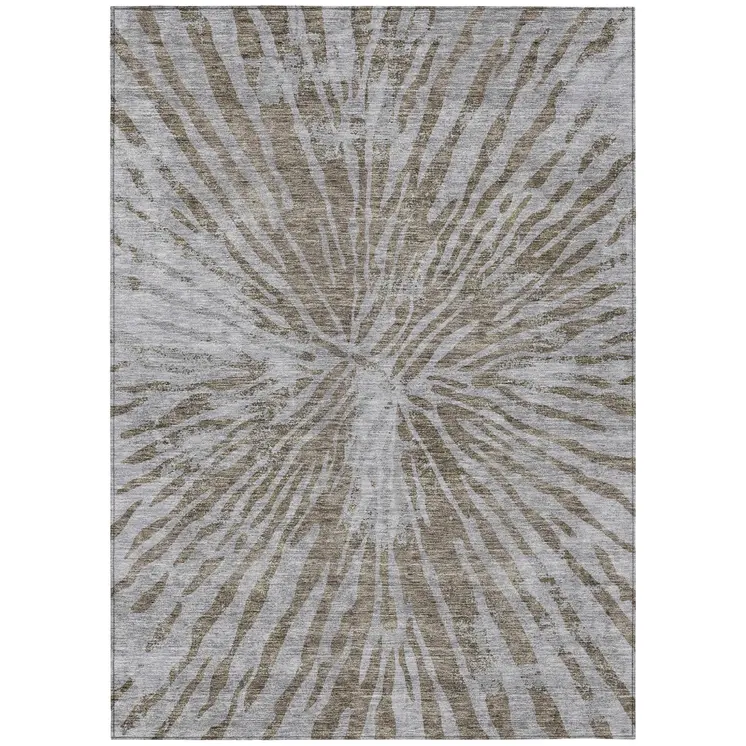 9' X 12' Brown And Gray Abstract Washable Indoor Outdoor Area Rug