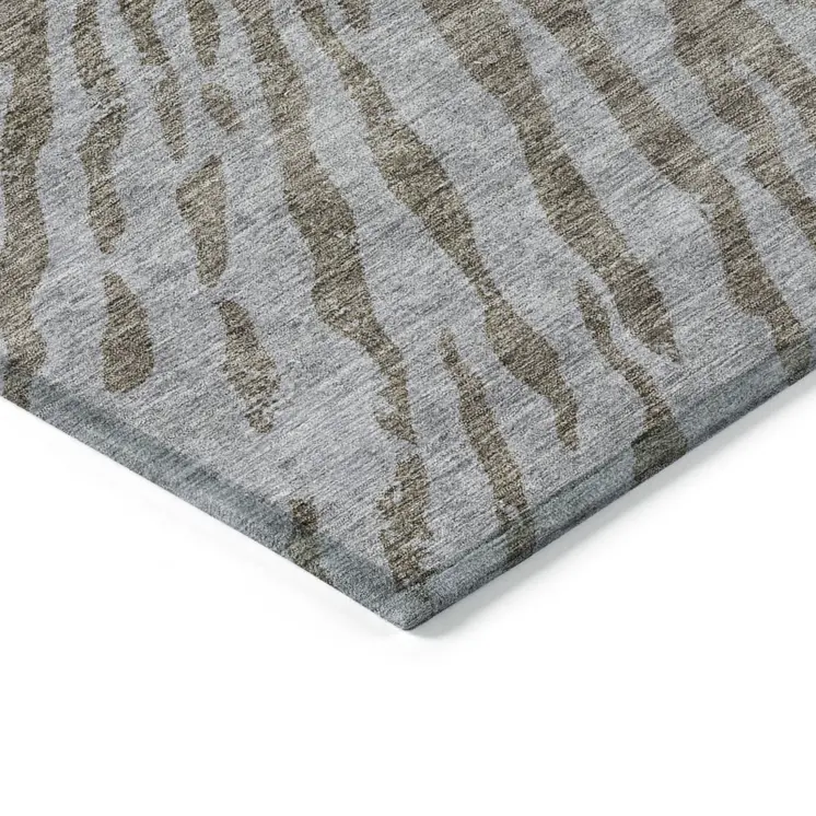 9' X 12' Brown And Gray Abstract Washable Indoor Outdoor Area Rug