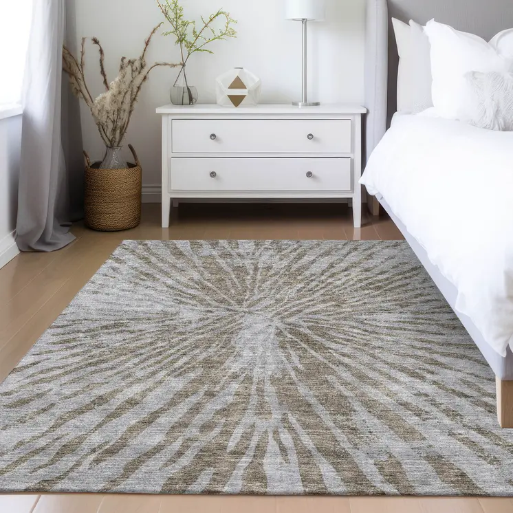10' X 14' Brown And Gray Abstract Washable Indoor Outdoor Area Rug