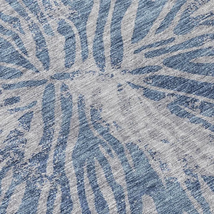 8' Blue Gray And Silver Round Abstract Washable Indoor Outdoor Area Rug